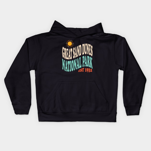 Great Sand Dunes National Park Retro Typography Kids Hoodie by PodDesignShop